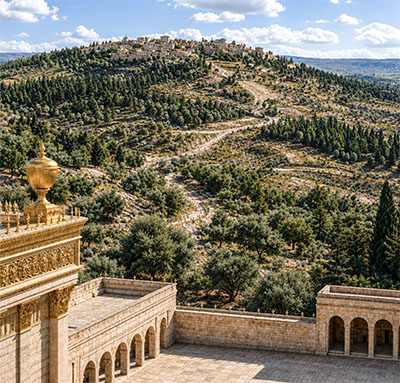 The view from Herod’s Temple looking toward the Mount of Olives and Bethany.